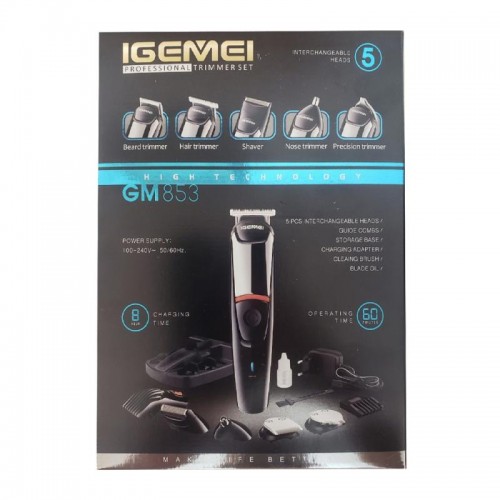 Бездротова Машинка для стрижки волосся 5 в 1 Gemei GM 853