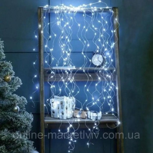 Гірлянда Кінський хвіст від мережі, 2,5 м, 20 ниток, 500 LED, Холодний білий