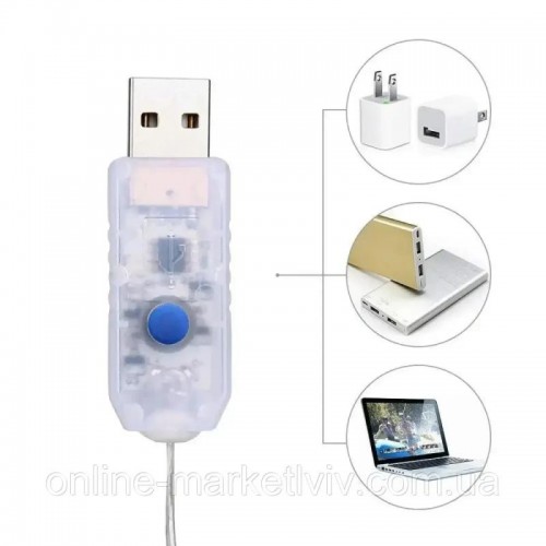 Гирлянда Штора, от USB, 3х2м, 200 LED, Теплый белый Гирлянда Штора, от USB, 3х2м, 200 LED, Теплый белый