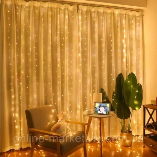 Гирлянда Штора, от USB, 3х2м, 200 LED, Теплый белый Гирлянда Штора, от USB, 3х2м, 200 LED, Теплый белый