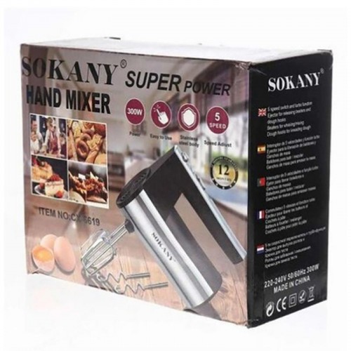 Кухонный ручной миксер, от сети, 300Вт, 5 скоростей, Sokany CX-6619