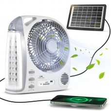 Акумуляторний вентилятор із сонячною панеллю та ліхтариком, Bluetooth, 5800мАч