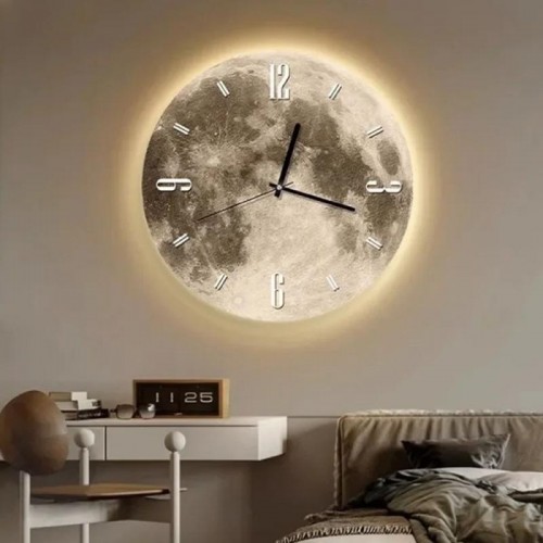 Часы настенные с LED подсветкой, на батарейках, 40см, «Луна»