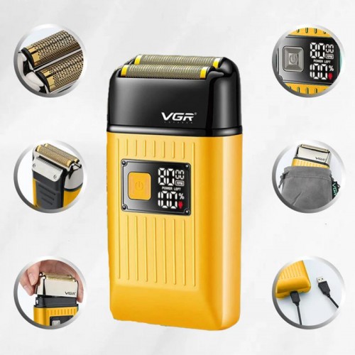 Электробритва шейвер VGR V-357 с USB и LED дисплеем, Желтая Электробритва шейвер VGR V-357 с USB и LED дисплеем, Желтая
