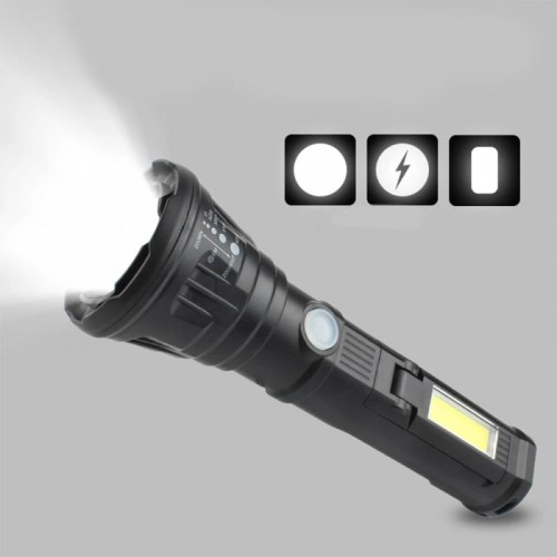 Фонарь ручной от USB, 3+1 режима+COB, PANTHER PT-8182 с боковой лампой