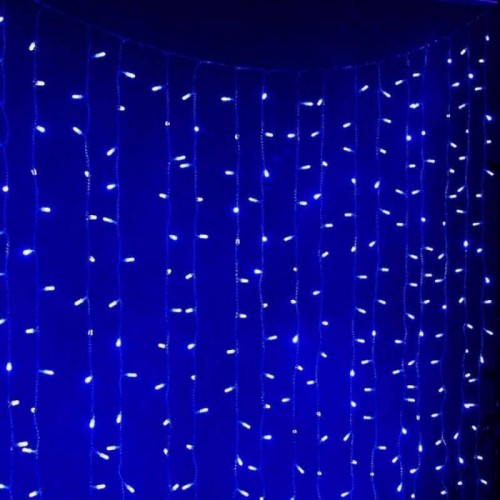 Гірлянда штора від мережі (2,5 х1, 5 м) 240 LED прозорий шнур, Синя