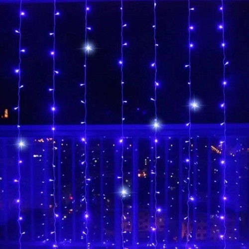 Гірлянда штора від мережі (2,5 х1, 5 м) 240 LED прозорий шнур, Синя