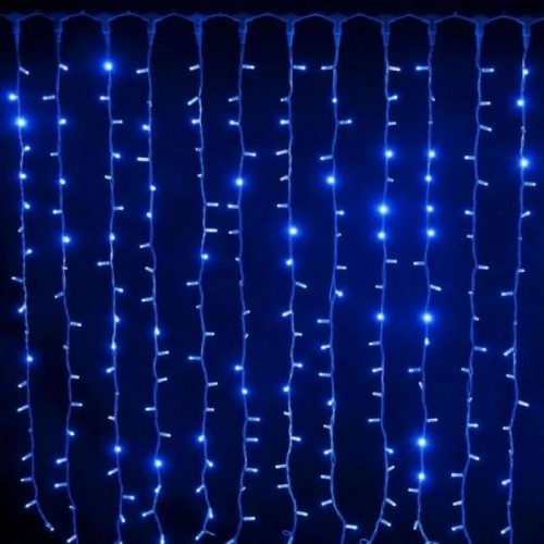 Гірлянда штора від мережі (2,5 х1, 5 м) 240 LED прозорий шнур, Синя