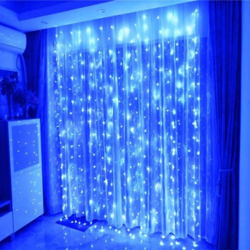 Гірлянда штора від мережі (2,5 х1, 5 м) 240 LED прозорий шнур, Синя
