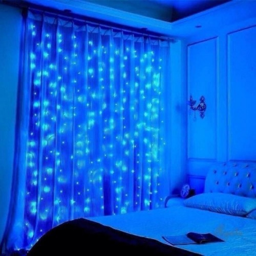 Гірлянда штора від мережі (2,5 х1, 5 м) 240 LED прозорий шнур, Синя