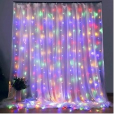 Гирлянда штора от сети (2,5х1,5 м) 240 LED прозрачный шнур, Разноцветная