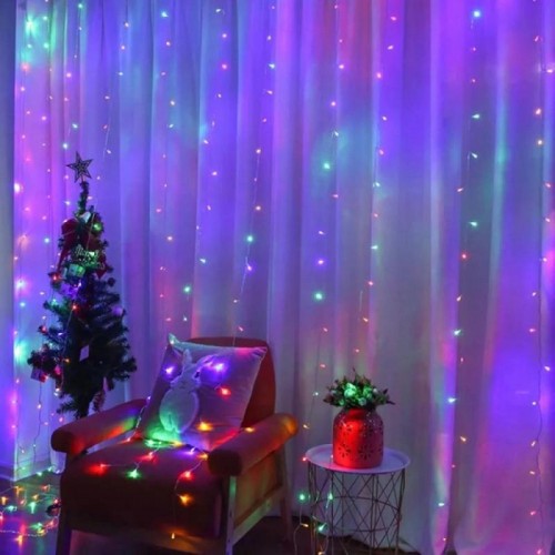 Гирлянда штора от сети (2,5х1,5 м) 240 LED прозрачный шнур, Разноцветная