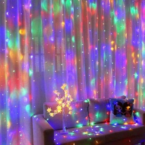 Гирлянда штора от сети (2,5х1,5 м) 240 LED прозрачный шнур, Разноцветная
