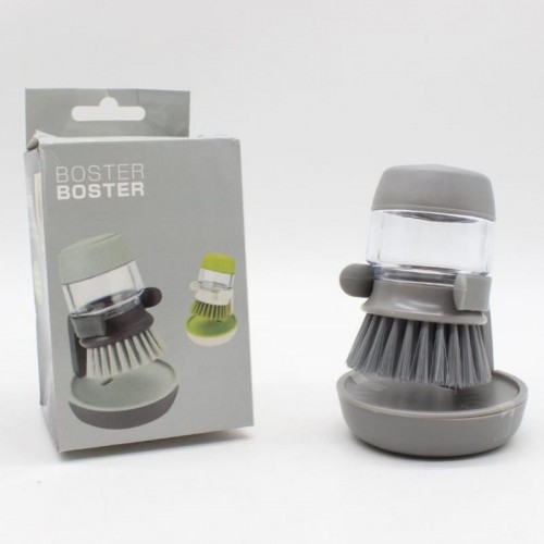 Щітка для миття посуду з дозатором + підставка, 100мл, Сірий / Щітка для посуду / Скребок для посуду