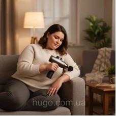 Портативный массажер для тела 4 насадки, 6 режимов, Fascial Gun, Серый