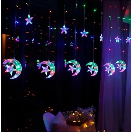Гирлянда Штора от сети 2,5х0,6 м, 138 LED, Разноцветный, Звезды и Луна AD-50551