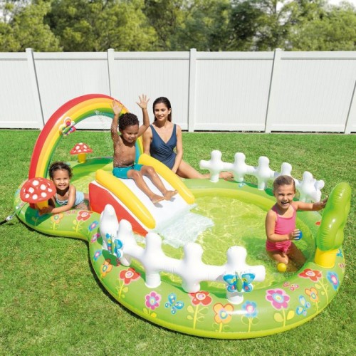 Детский надувной бассейн 290×180×104см Intex Rainbow Ring Play Center