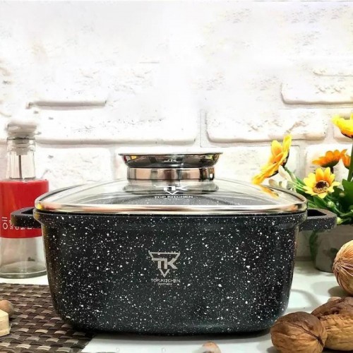 Квадратна каструля з мармуровим покриттям 24см, 4,5л, Top Kitchen TK00055, Чорний Квадратна каструля з мармуровим покриттям 24см, 4,5л, Top Kitchen TK00055, Чорний