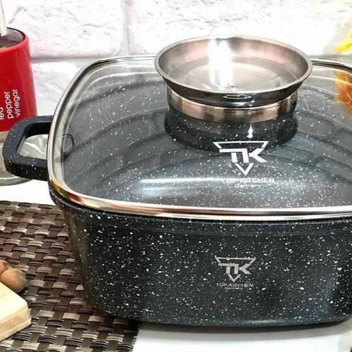 Квадратна каструля з мармуровим покриттям 24см, 4,5л, Top Kitchen TK00055, Чорний Квадратна каструля з мармуровим покриттям 24см, 4,5л, Top Kitchen TK00055, Чорний