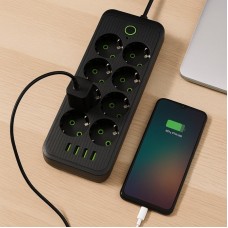 Мережевий фільтр 3м (8×220В+4×USB+1×Type-C) Тк-10