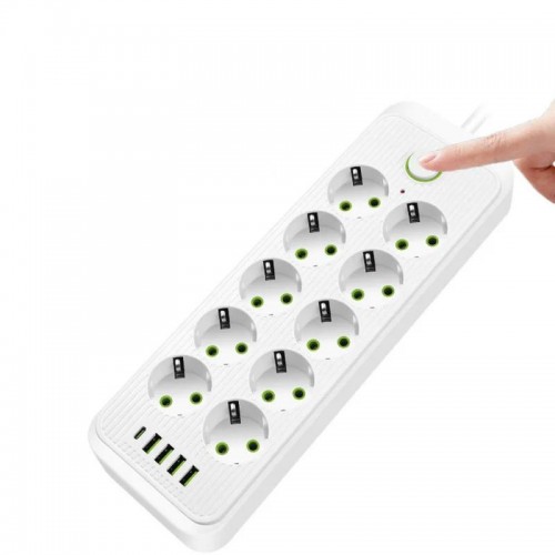 Удлинитель электрический 5м, 10×220В+4×USB+1×Type-C, Тк-15, Белый