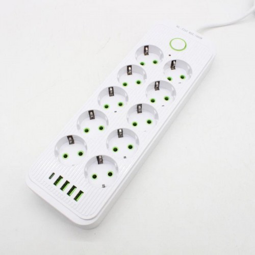 Удлинитель электрический 5м, 10×220В+4×USB+1×Type-C, Тк-15, Белый Удлинитель электрический 5м, 10×220В+4×USB+1×Type-C, Тк-15, Белый