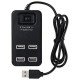 Розгалужувач USB на 4 порти, Чорний USB 2.0, P-1601