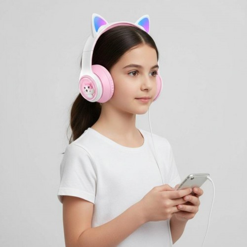 Накладні Bluetooth навушники з вушками та підсвічуванням, USB, AKZ07 Накладні Bluetooth навушники з вушками та підсвічуванням, USB, AKZ07