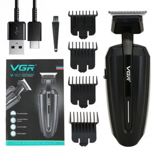 Аккумуляторная машинка для стрижки волос, 4 насадки, USB, VGR-952
