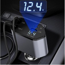 Автомобільне зарядний пристрій 4в1 від запальнички USB Type-C