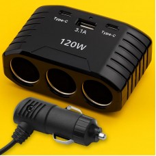 Автомобильный разветвитель прикуривателя (USB + 2хType-C) 120W, CTC-604