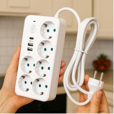 Мережевий фільтр подовжувач 3м, 2500Вт, 6×220В+3×USB+1×Type-C, VEN-1202-3