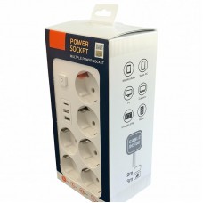 Мережевий фільтр подовжувач 3м, 2500Вт, 6×220В+3×USB+1×Type-C, VEN-1202-3
