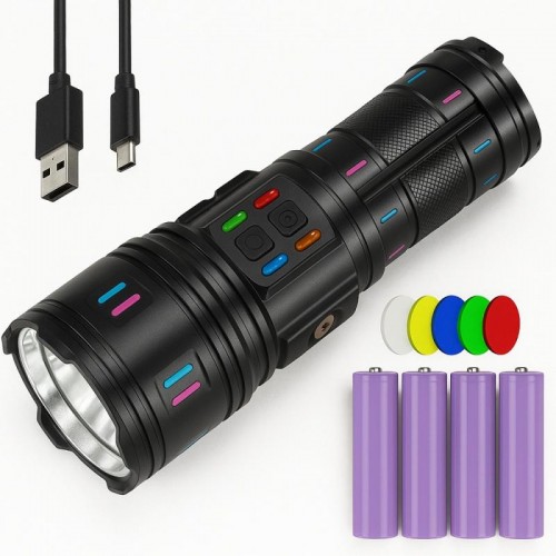 Ручний ліхтар акумуляторний + 5 фільтрів, Zoom, 4х18650, PM60-TG