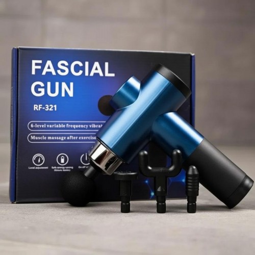 Портативний масажер для тіла 4 насадки, 6 режимів, Fascial Gun, Синій