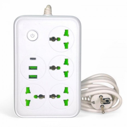 Мережевий фільтр 2м, 2500Вт (4х220В+2хUSB+1хType-C), T60