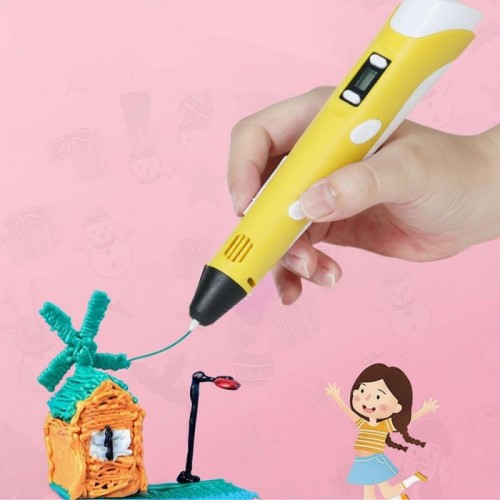Набір 3D-ручка з трафаретами та планшетом, від мережі, 3DPEN-6, Жовтий Набір 3D-ручка з трафаретами та планшетом, від мережі, 3DPEN-6, Жовтий