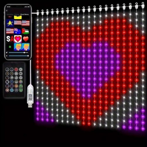 Смарт гірлянда штора від USB, 3x2м, 400 LED, з пультом, Різнокольорова