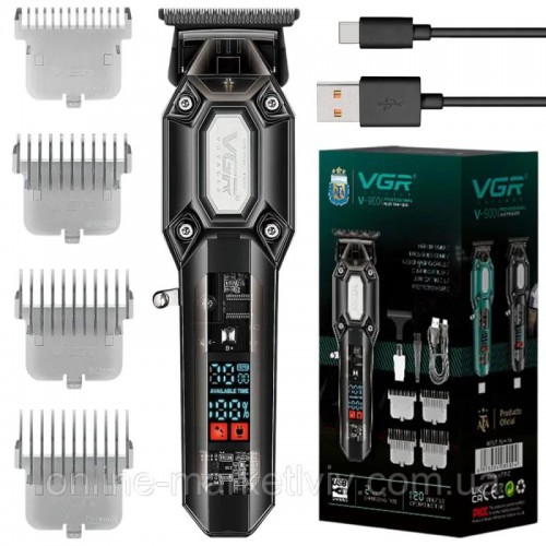 Акумуляторна машинка для стрижки волосся + 4 насадки, з USB, VGR V900, Чорний