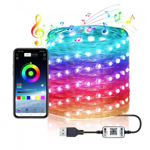 Розумна гірлянда 10м, USB, Bluetooth Xmas Lights 100LED RGB