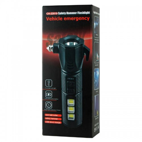 Автомобільний аварійний ліхтарик зі склобоєм та USB, COB-LED, 22018