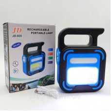 Ручний ліхтар USB із сонячною панеллю та повербанком, 1200мАч, COB+LED, JD-925, Синій
