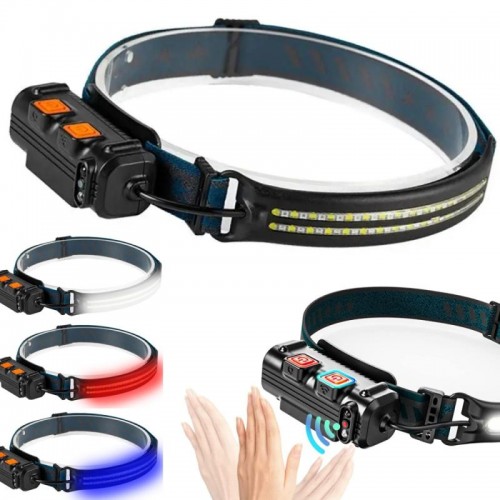 Налобний ліхтар (білий + червоний + RGB), від USB, BL-W691-2COB