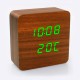 Настільний LED годинник під дерево VST-872-4, з USB, Коричневий корпус, зелене підсвічування