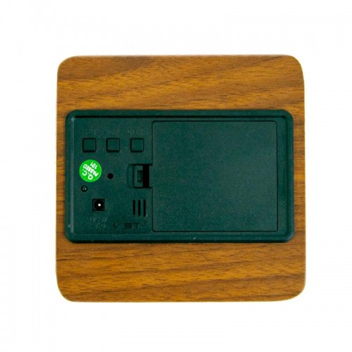 Настільний LED годинник під дерево VST-872-4, з USB, Коричневий корпус, зелене підсвічування
