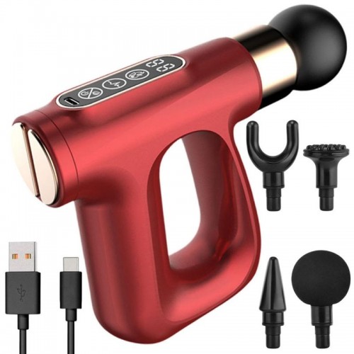 Ручний масажер для тіла 4в1 акумуляторний, від USB, HB-007, Червоний