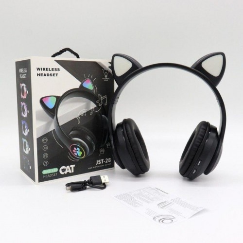 Бездротові навушники з вушками та підсвічуванням, STN-28, Чорний