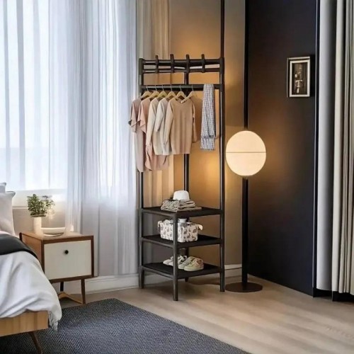 Кутова вішалка для одягу та взуття 170х43х43см, 3 полиці, Corner coat rack, Чорна Кутова вішалка для одягу та взуття 170х43х43см, 3 полиці, Corner coat rack, Чорна