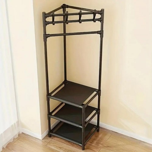 Кутова вішалка для одягу та взуття 170х43х43см, 3 полиці, Corner coat rack, Чорна Кутова вішалка для одягу та взуття 170х43х43см, 3 полиці, Corner coat rack, Чорна