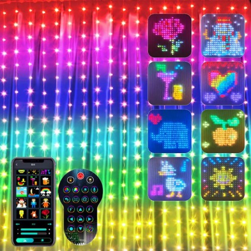 Смарт гірлянда Штора від USB, 2х2м, 400 LED, з пультом, Різнокольорова